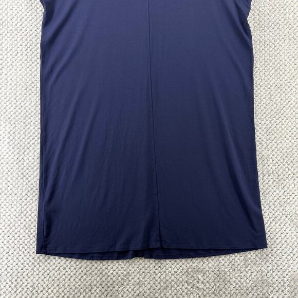 Eileen Fisher Dress Womens M Blue Jersey Stretch Midi Shirt Button Up Cap Sleeve - Picture 7 of 10